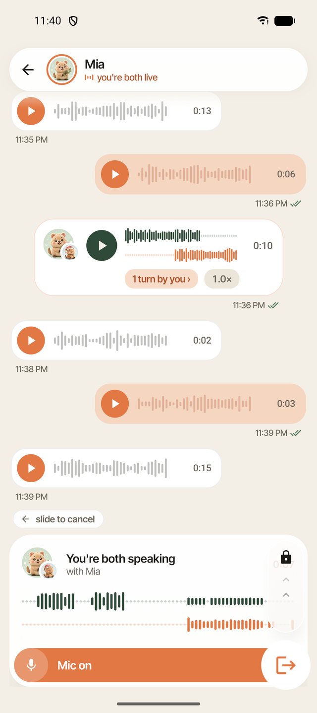 Two people talking together, both voice tracks shown one above the other